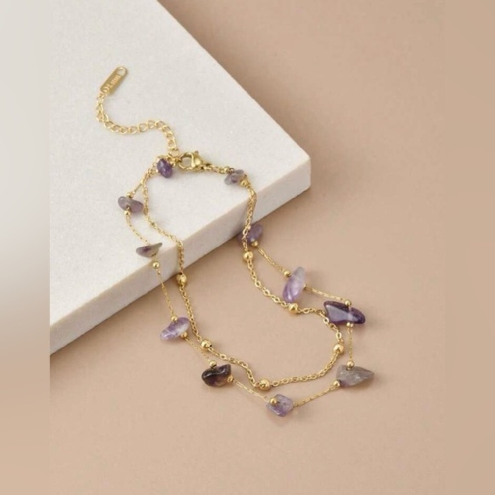 18K Gold Amethyst Stone Anklet
